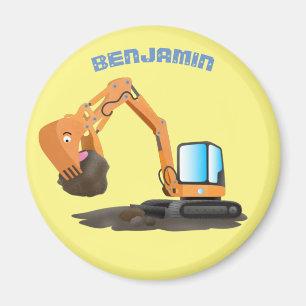 Cute orange excavator digger cartoon magnet