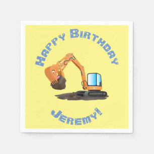 Cute orange excavator digger cartoon napkin