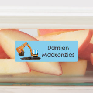 Cute orange excavator digger cartoon personalised