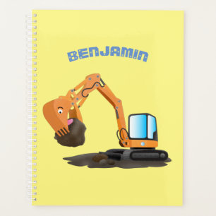 Cute orange excavator digger cartoon planner