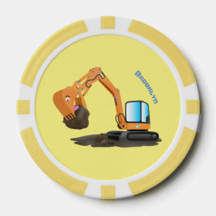 Cute orange excavator digger cartoon poker chips