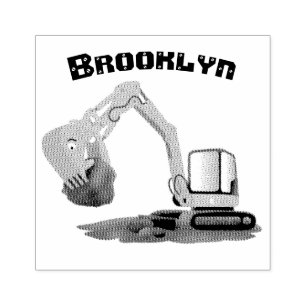 Cute orange excavator digger cartoon  rubber stamp