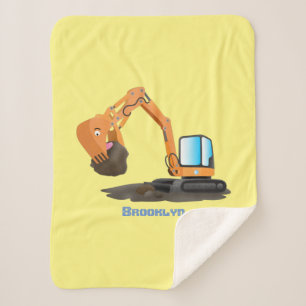 Cute orange excavator digger cartoon sherpa blanket