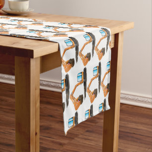 Cute orange excavator digger cartoon short table runner