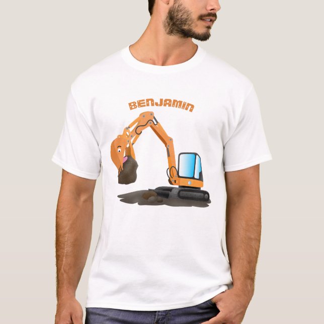 Cute orange excavator digger cartoon T-Shirt (Front)
