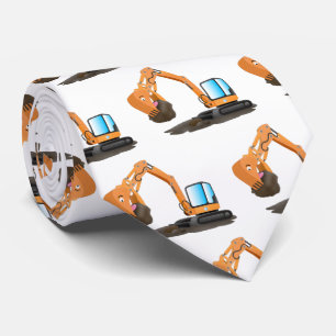 Cute orange excavator digger cartoon tie