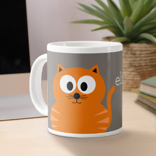 Cute Orange Fat Cat with Taupe Personalised Large Coffee Mug