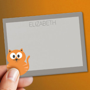 Cute Orange Fat Cat with Taupe Personalised Post-it Notes