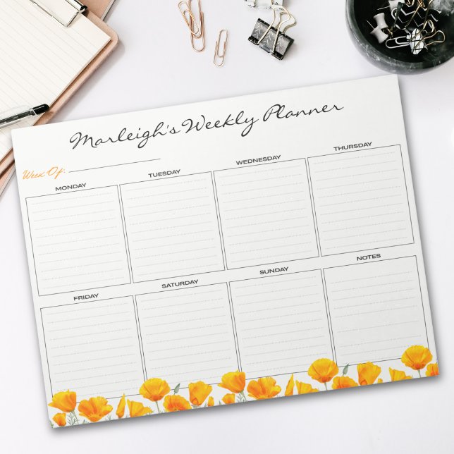 Cute Orange Floral Weekly Planner Notepad (Cute Orange Floral Weekly Planner Notepad
)