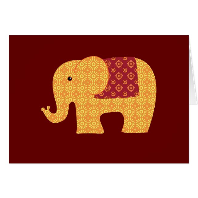 Cute Orange Flower Elephant on Red (Front Horizontal)