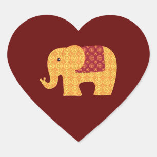 Cute Orange Flower Elephant on Red Heart Sticker