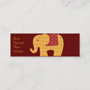 Cute Orange Flower Elephant on Red Mini Business Card