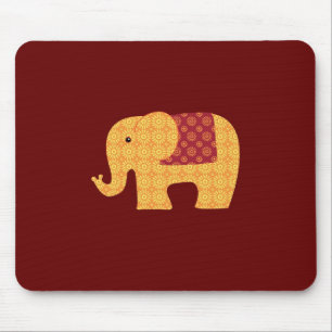 Cute Orange Flower Elephant on Red Mouse Mat