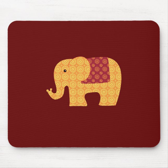 Cute Orange Flower Elephant on Red Mouse Mat (Front)