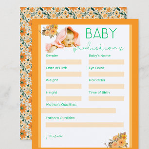 cute orange flowers baby shower prediction games