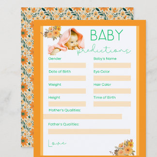 cute  orange flowers baby shower  prediction games