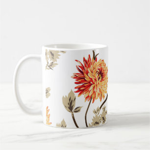 cute orange flowers with brown leaves pattern of w coffee mug