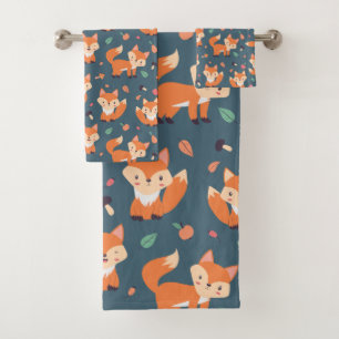 Cute Orange Fox Animal Pattern Bath Towel Set