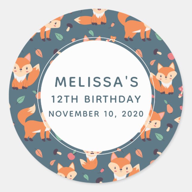 Cute Orange Fox Animal Pattern Birthday Classic Round Sticker (Front)