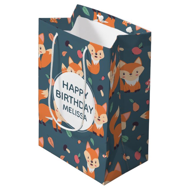 Cute Orange Fox Animal Pattern Birthday Medium Gift Bag (Front Angled)