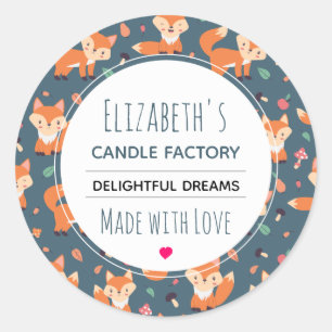 Cute Orange Fox Animal Pattern Candle Soap Biz Classic Round Sticker