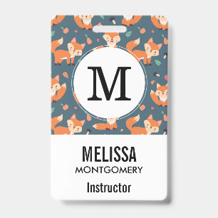 Cute Orange Fox Animal Pattern ID Badge