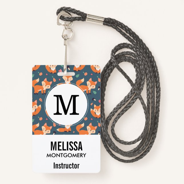 Cute Orange Fox Animal Pattern ID Badge (Front with Lanyard)