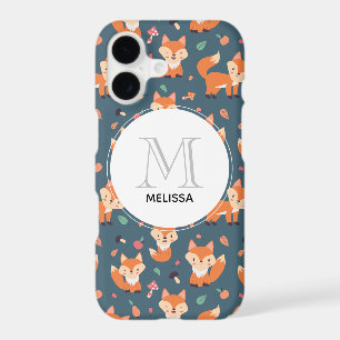 Cute Orange Fox Animal Pattern Monogram
