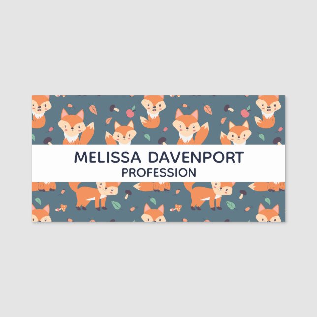 Cute Orange Fox Animal Pattern Name Tag (Front)