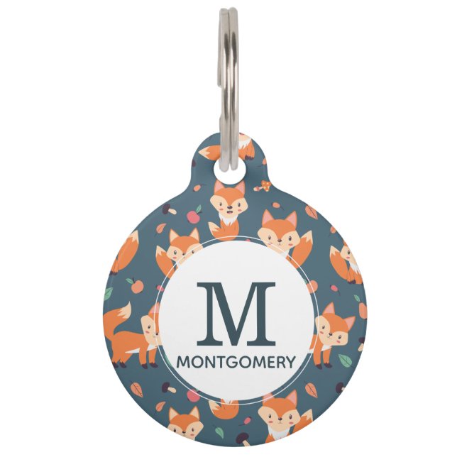 Cute Orange Fox Animal Pattern Pet Tag (Front)
