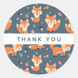 Cute Orange Fox Animal Pattern Thank You Classic Round Sticker