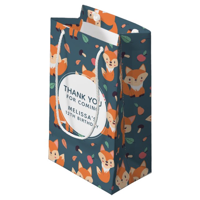 Cute Orange Fox Animal Pattern Thank You Small Gift Bag (Front Angled)