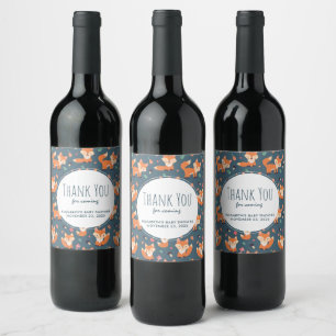 Cute Orange Fox Animal Pattern Thank You Wine Label