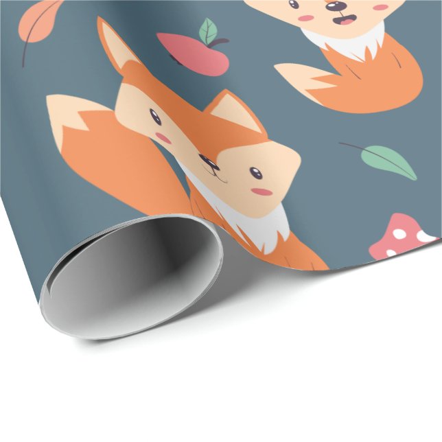 Cute Orange Fox Animal Pattern Wrapping Paper (Roll Corner)