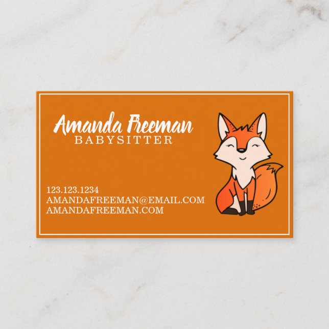 Cute Orange Fox Babysitting Childcare Business Card (Front)