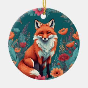 Cute orange fox ceramic tree decoration