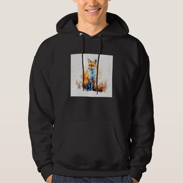 Cute Orange Fox Illustration Watercolor Women Men  Hoodie (Front)