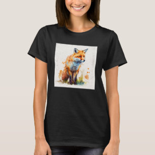 Cute Orange Fox Illustration Watercolor Women Men T-Shirt
