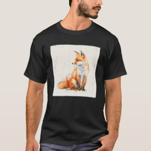 Cute Orange Fox Illustration Watercolor Women Men  T-Shirt