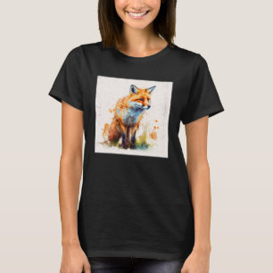 Cute Orange Fox Illustration Watercolor Women Men T-Shirt