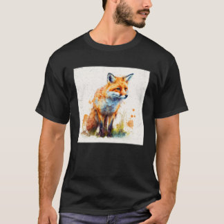 Cute Orange Fox Illustration Watercolor Women Men  T-Shirt