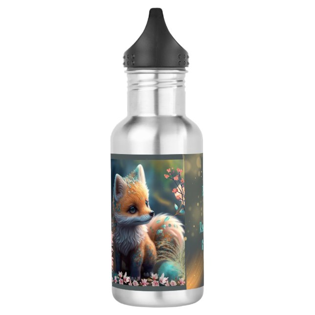 Cute Orange Fox Kids School Personalised 532 Ml Water Bottle (Left)