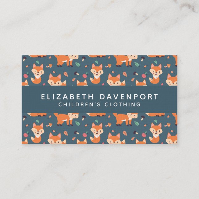 Cute Orange Fox Pattern Illustration Business Card (Front)
