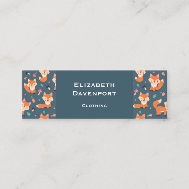 Cute Orange Fox Pattern Illustration Mini Business Card (Front)