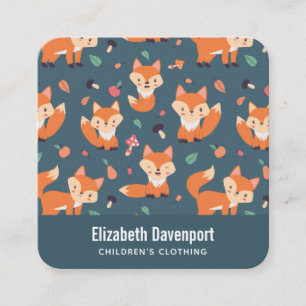 Cute Orange Fox Pattern Illustration Square Business Card