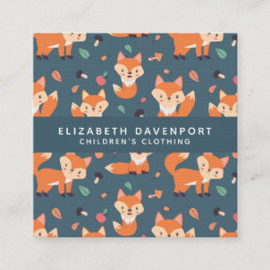 Cute Orange Fox Pattern Illustration Square Business Card