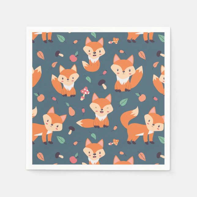 Cute Orange Fox Pattern Napkin (Front)