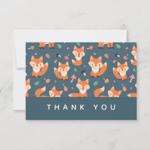 Cute Orange Fox Pattern Thank You Card