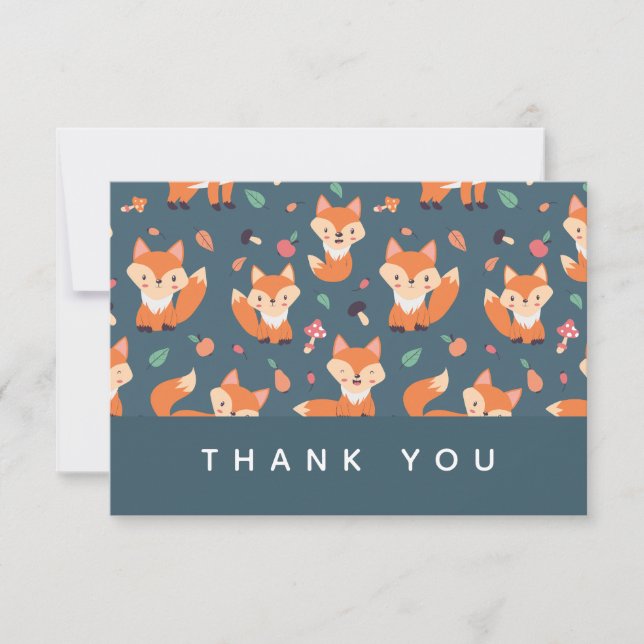Cute Orange Fox Pattern Thank You Card (Front)