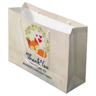 Cute Orange Fox, Red Hearts and a Green Wreath Large Gift Bag